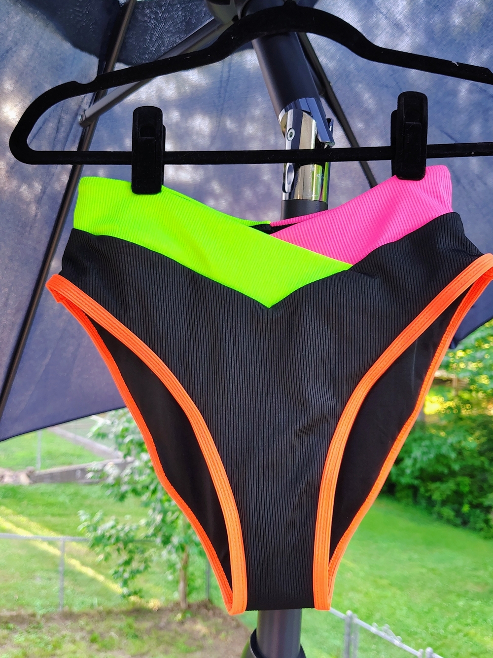 Colorblock High-Waist Bikini Bottom - Neon Pink & Neon Green Accent